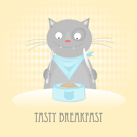 The kitten eats breakfastのイラスト素材