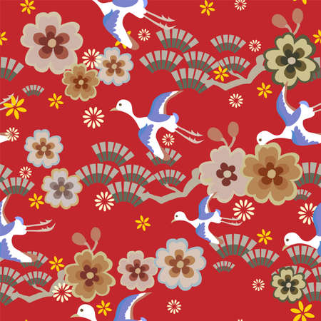 Floral pattern with birds.のイラスト素材