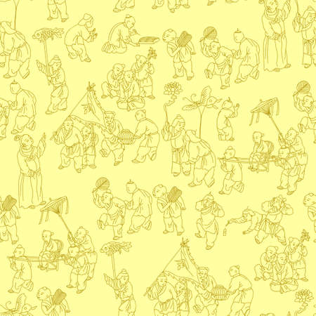 Traditional playing children wallpaper.のイラスト素材