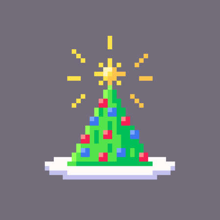 Christmas tree. Holiday fir tree in pixel art style. Vector illustration.のイラスト素材