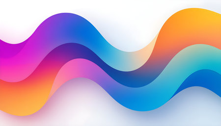 Vibrant abstract digital composition with neon gradient shapes, glowing curves, and seamless geometric blending on a white background. A modern and futuristic minimalist design inの素材