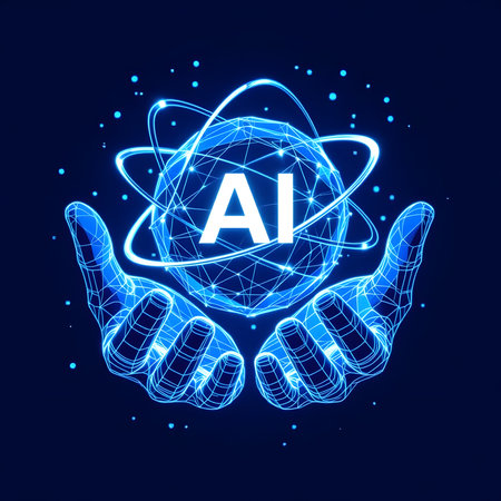 3D Render of Digital Hands Holding Glowing AI Core Sphere â Futuristic Technology and Artificial Intelligence Conceptの素材