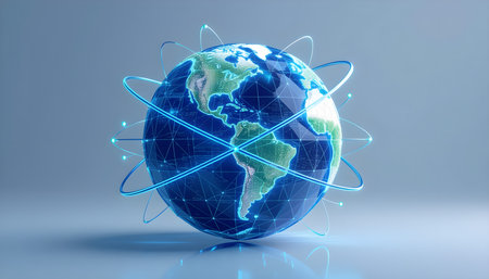 Glowing 3D Polygonal Earth with Data Connections â Futuristic Global Network and AI Technology Conceptの素材