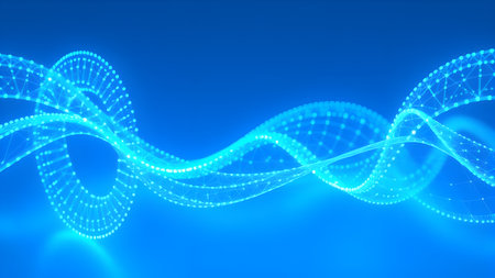 Futuristic 3D Circular Data Waves â Glowing Blue AI Network Communication Conceptの素材