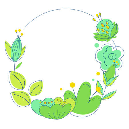 Floral round frame with leaves. vector image for your design. Wreath for postcardのイラスト素材