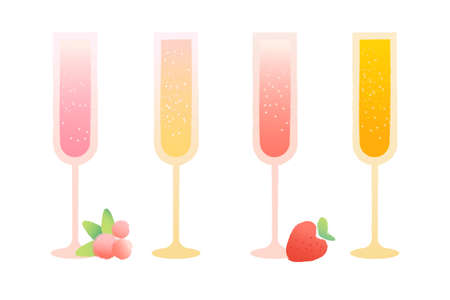 Vector illustration set champagne glasses with berriesのイラスト素材