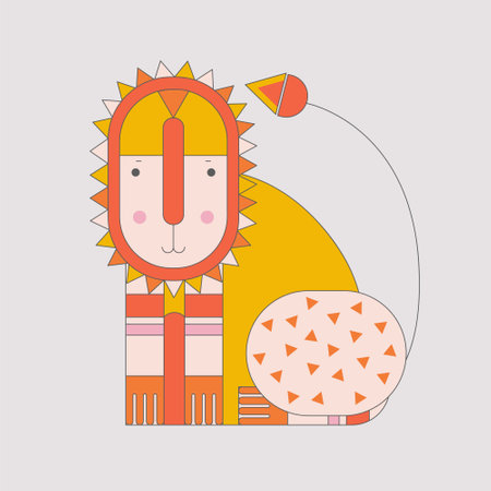 Cartoon lion in folk style. Vector flat illustration.のイラスト素材