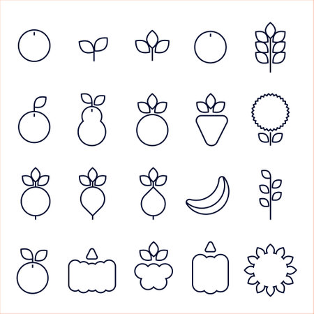 Simple, modern style icons set vegetables, fruits, cereals. Outline flat designのイラスト素材