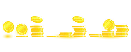 round coin. Stacks set of gold coins. Stacks money side view. falling coin. Vector flat illustration. Increasing profits and money. Wealth and economic growth symbol. design elementsのイラスト素材