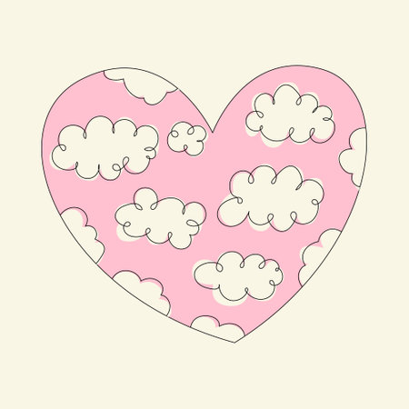 Heart shape with gentle cloud pattern. Line simple style. Vector flat illustrationのイラスト素材