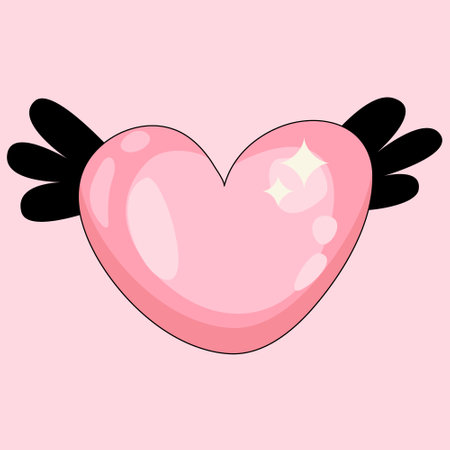 Pink heart shaped with wings. Line simple style. Vector flat illustrationのイラスト素材