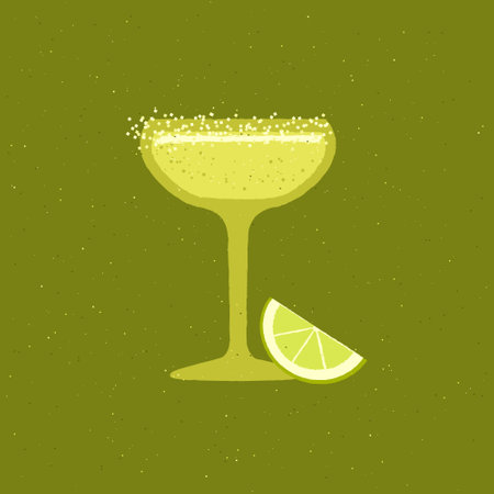 Green Tequila glass with lime and salt. Daiquiri drink. Flat vector illustrationのイラスト素材