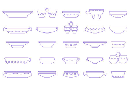 Various ceramic plate. Icon side view. Vector icon illustration dish. Pottery conceptのイラスト素材