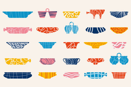 Ceramic plates with simple bright elements. Vector illustrations pottery setのイラスト素材