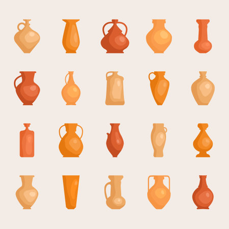 Pottery set. Vector collection with simple 3D effect. Retro and vintage ceramic jugsのイラスト素材