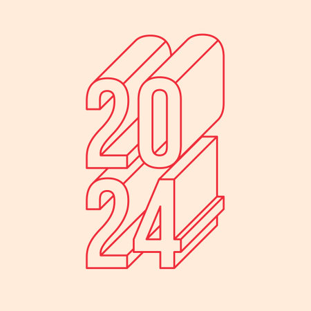 Retro banner with text 3D effect. Linear retro text 2024 in 80s styleのイラスト素材