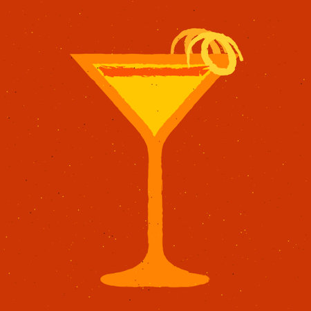 Margarita cocktail glass. Cold alcohol drink with orange and zest. Vector with textureのイラスト素材