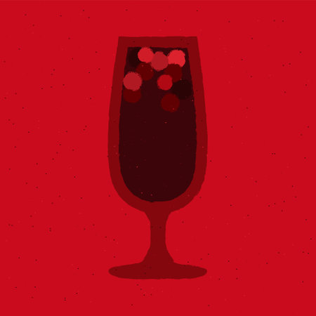Dark red cocktail with berries. Mulled wine in stemware glass. Hot grape juiceのイラスト素材