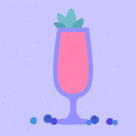 Pink cocktail with blueberries. Lemonade in stemware glass. Fruit smoothie. Milkshake beverageのイラスト素材
