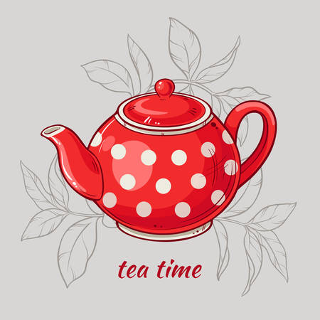 Vector Illustration with red teapot on grey  backgroundのイラスト素材