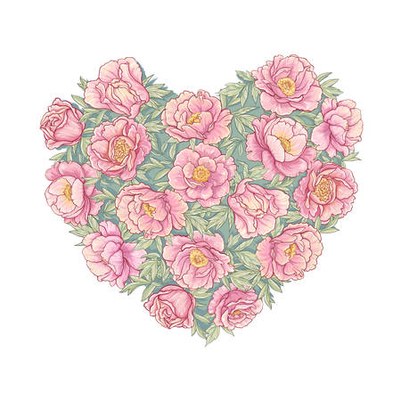 vectorvector heart of peonies on white backgroundのイラスト素材