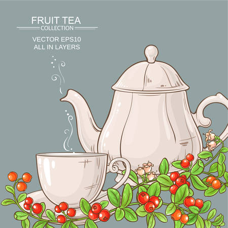 cup of cranberry tea and teapotのイラスト素材