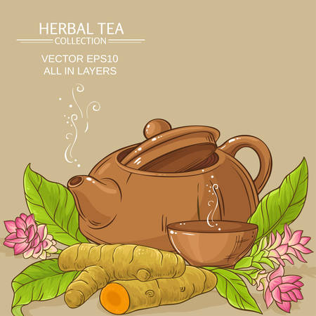 turmeric tea in teapot on color backgroundのイラスト素材