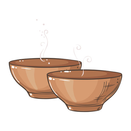 Tea Bowls Colored Detailed Illustration.のイラスト素材