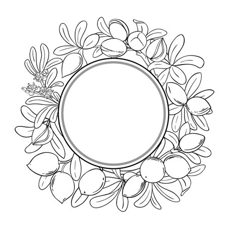 Argan Branch Outline Round Frame.のイラスト素材