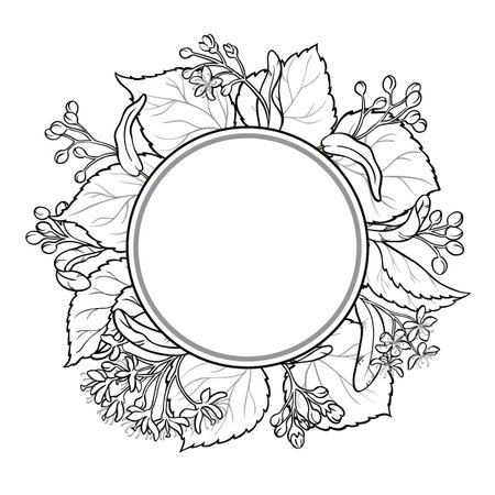 Linden Branch Outline Round Frame.のイラスト素材