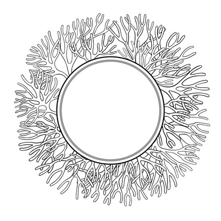 Sea Moss Branch Outline Round Frame.のイラスト素材