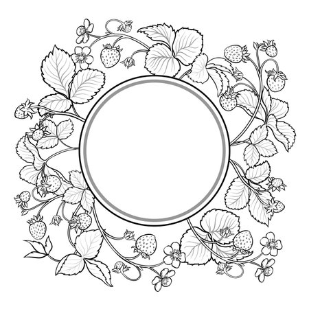 Strawberry Branch Outline Round Frame.のイラスト素材