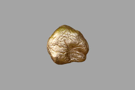 Gold round nugget on an isolated gray background.の写真素材