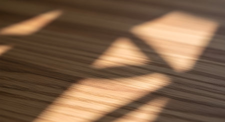 Wooden Surface with Leaf Shadows, Natural Light and Artistic Shadow Play, Blog and Template Backgroundの素材