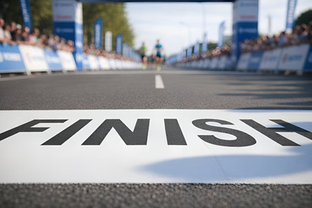Marathon Race Finish Line Background, Motivation for New Challenges, Goals, Turning point and successの素材