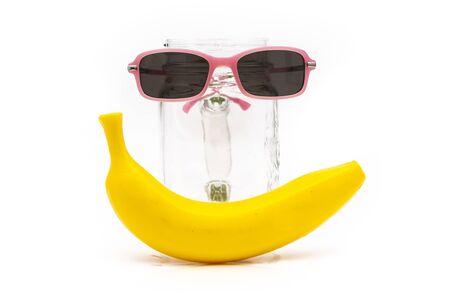 children's toys with sunglasses and bananas that make up the faceの写真素材
