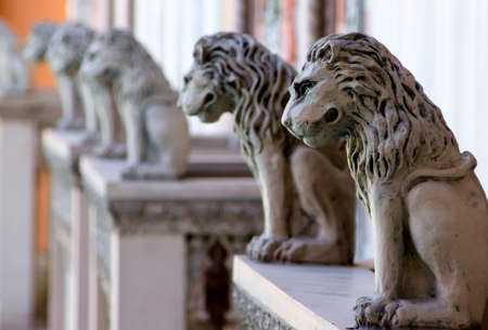 Row of lion statues from the Venitian Hotel Las Vegasの写真素材