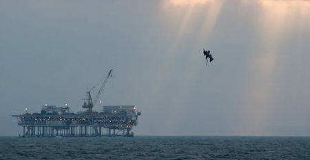 Oil platform located off shore of Huntington Beach, Californiaの写真素材
