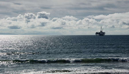 Oil platform located off shore of Huntington Beach, Californiaの写真素材