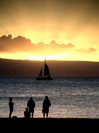Sunset over the Pacific Ocean in beautiful Maui, Hawaiiの写真素材