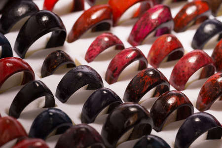 Collection of colorful wooden ringsの写真素材