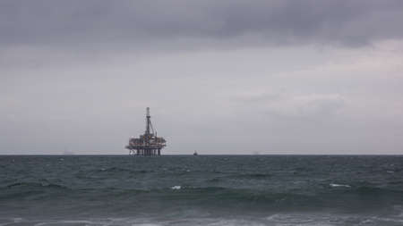 Oil platform off the coast of Huntington Beach, Californiaの写真素材