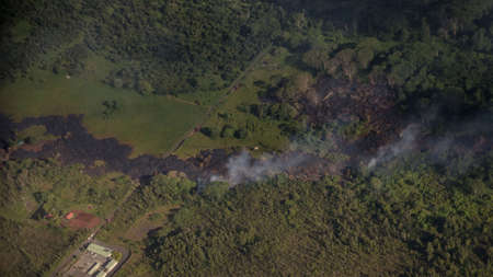 Pahoa, Hawaii, USA, 28 October, 2014. Kilauea lava flow threatens residents of Hawaii. The June 27 lava flow from Po'o U'u vent flows into the town of Pahoa.のeditorial素材