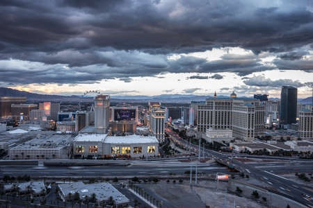Las Vegas, Nevada, USA - March 2015.  Panaramic HDR image of the Las Vegas Skyline at twilight with traffic in motion blurのeditorial素材
