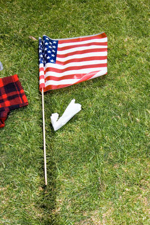 American flag on the groundの写真素材