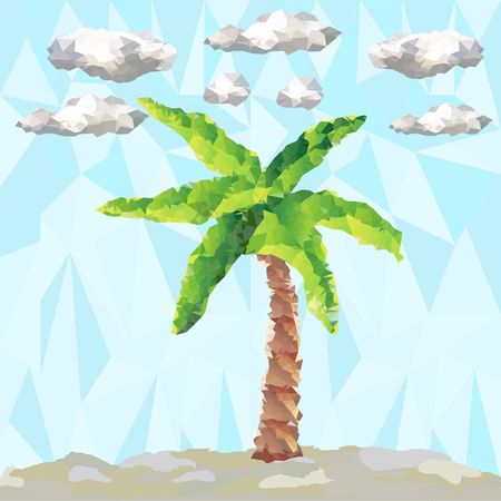Polygon palm tree with clouds.のイラスト素材
