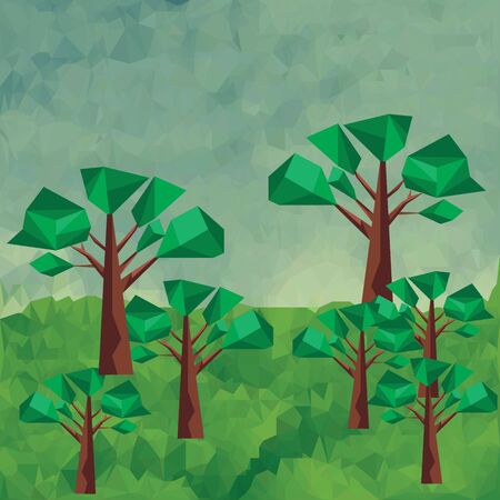 Polygon landscape with treesのイラスト素材