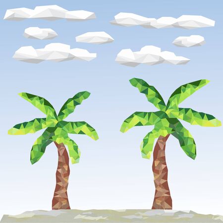 Polygon palm trees and clouds.のイラスト素材