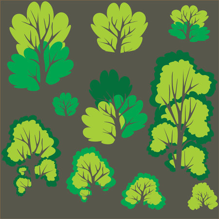 Tree and pine Clip art. Dark background.のイラスト素材