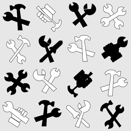 Black and white isolated tools icon set.のイラスト素材